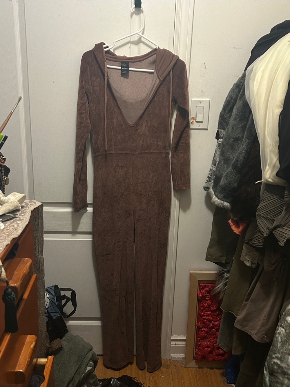 velour iets frans flare leg hooded jumpsuit - Picture 3 of 4